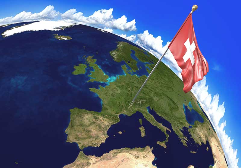 Terre en 3D avec un drapeau Suisse